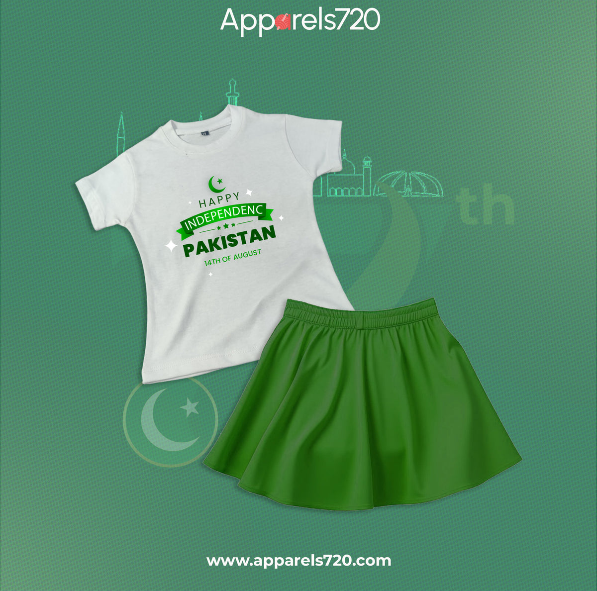 Azadi T-Shirt & Skirt Pair For Kids (14 August)