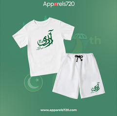 Azadi T-Shirt & Shorts Pair For Kids (Azadi-White-Dress)