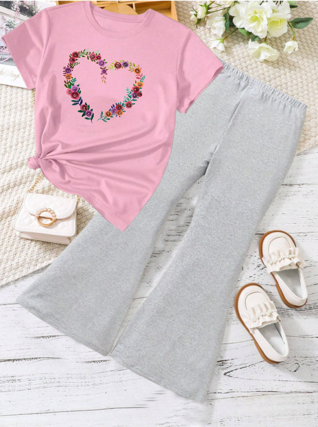 Kids T-Shirt & Plazzo Set (Flower Heart)