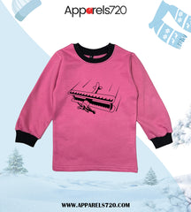 Fleece Printed Sweatshirt For Kids(Jet-Baby Pink)