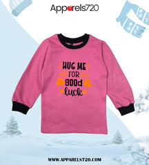 Fleece Printed Sweatshirt For Kids(Hug Me-Baby Pink)