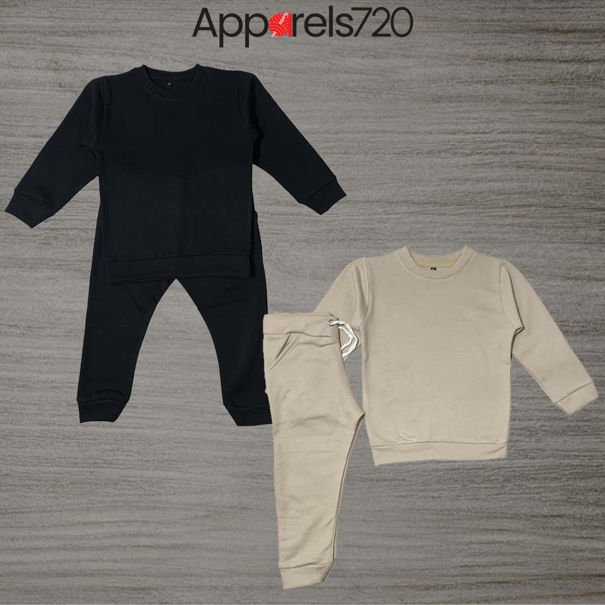 Pack of 2 Fleece Plain Track Suit (Black-Skin)