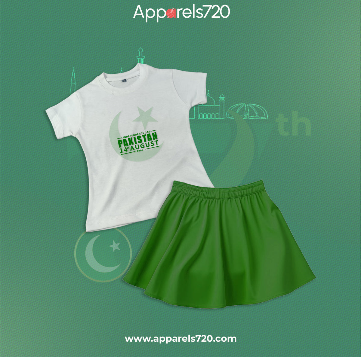 Azadi T-Shirt & Skirt Pair For Kids (Chand-Sitara)