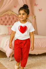 Kids T-Shirt & Trouser Set (Red Heart)