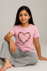 Kids T-Shirt & Plazzo Set (Flower Heart)