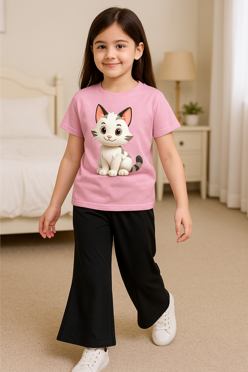 Kids T-Shirt & Plazzo Set (Cat)