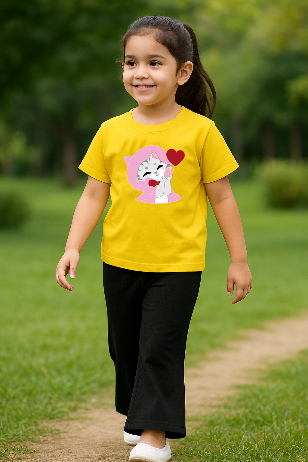 Kids T-Shirt & Plazzo Set (Love Cat)