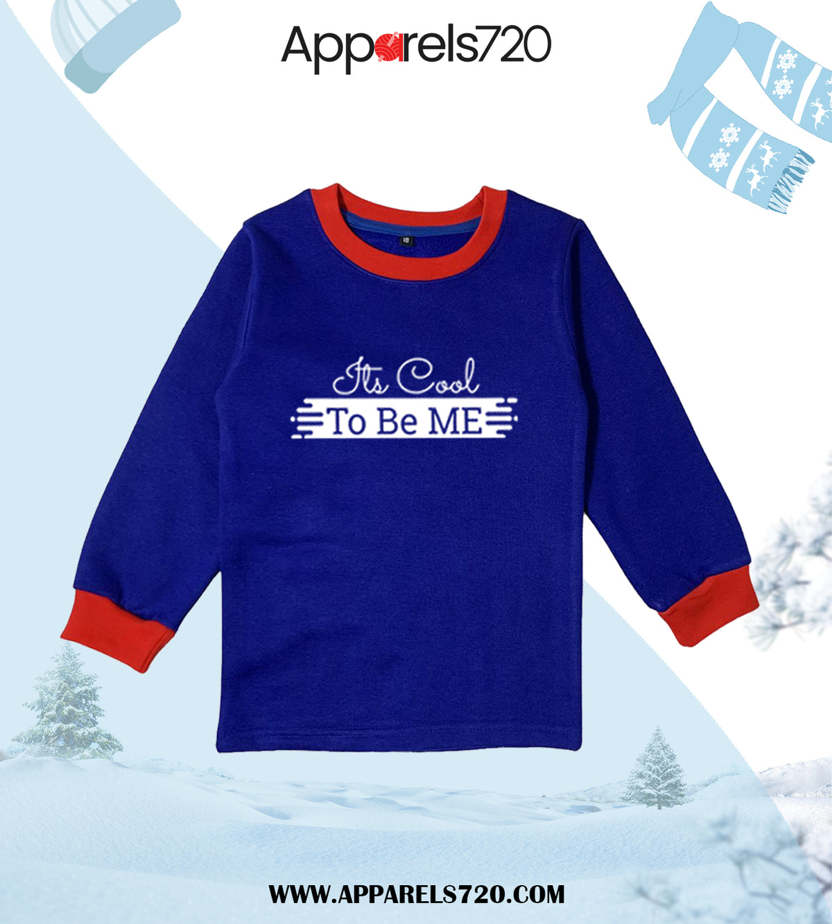 Fleece Printed Sweatshirt For Kids(Cool-Royal Blue)