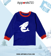 Fleece Printed Sweatshirt For Kids(Fish-Royal Blue)