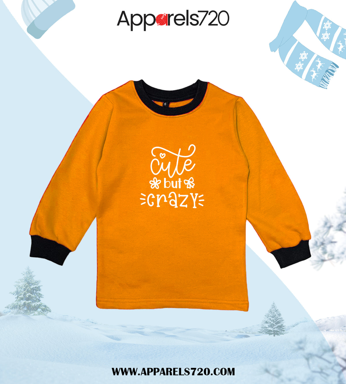 Fleece Printed Sweatshirt For Kids(Cute-Golden)