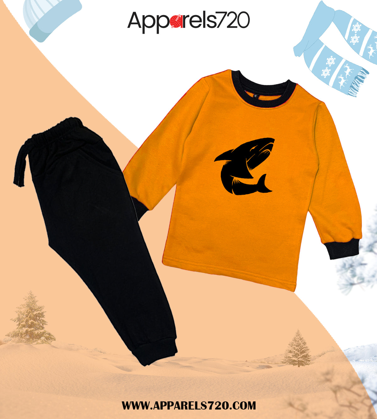 Fleece FIsh Tracksuit For Kids (Golden)