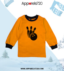 Fleece Printed Sweatshirt For Kids(Bowling-Golden)