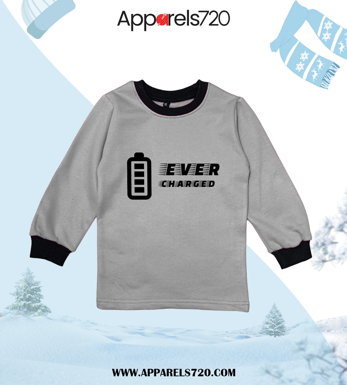 Fleece Printed Sweatshirt For Kids(Ever-Grey)