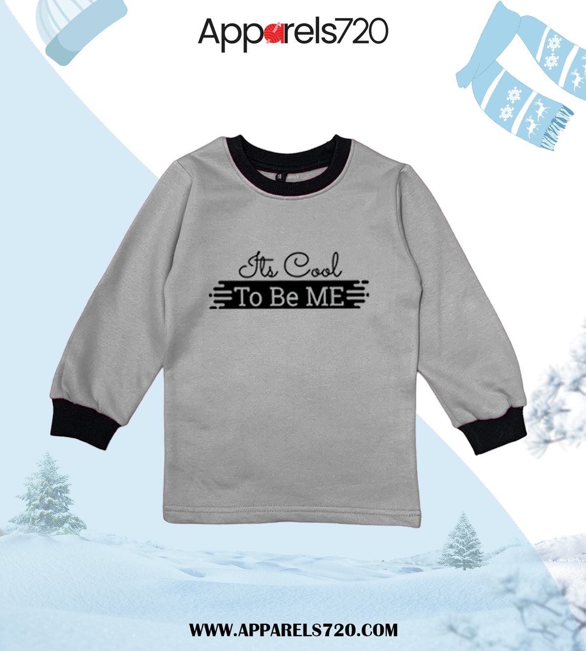 Fleece Printed Sweatshirt For Kids(Cool-Grey)