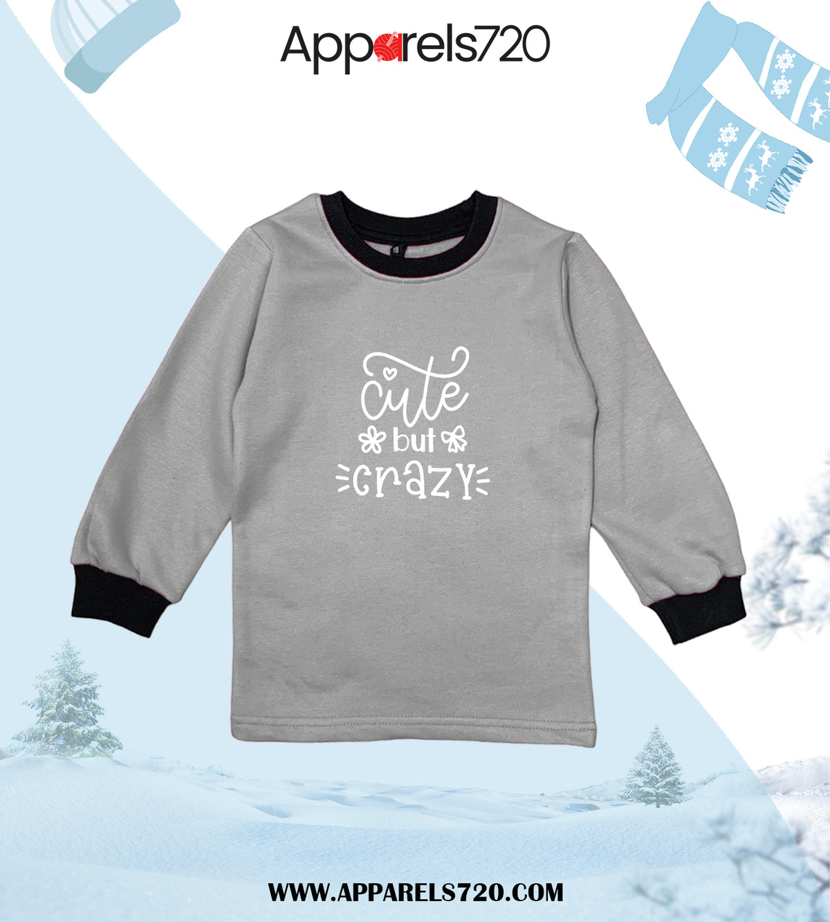 Fleece Printed Sweatshirt For Kids(Cute-Grey)