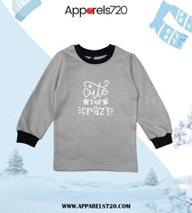 Fleece Printed Sweatshirt For Kids(Cute-Grey)