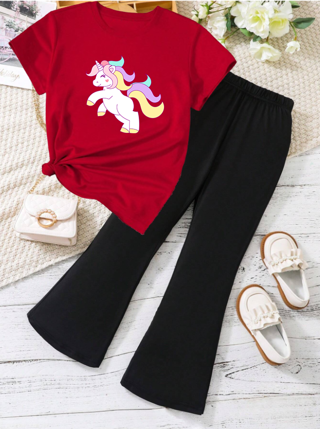 Kids T-Shirt & Plazzo Set (Horse Unicorn)