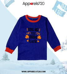 Fleece Printed Sweatshirt For Kids(Hug Me-Royal Blue)