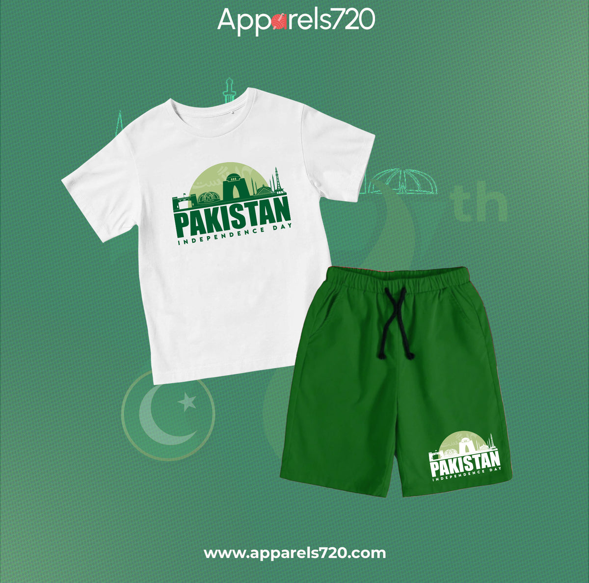 Azadi T-Shirt & Shorts Pair For Kids (Mazar-White)