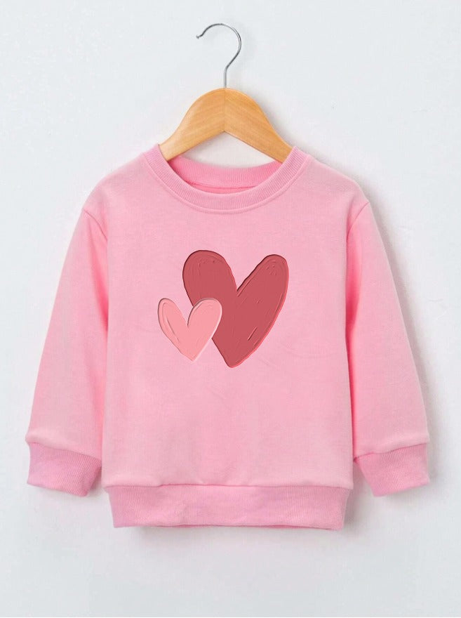 Sweatshirt For Kids (Pink-Two Hearts)