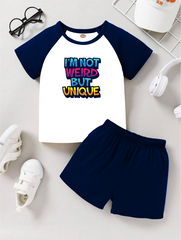 Raglan T-Shirt & Shorts Set For Kids (I M Not Weird But Unique)