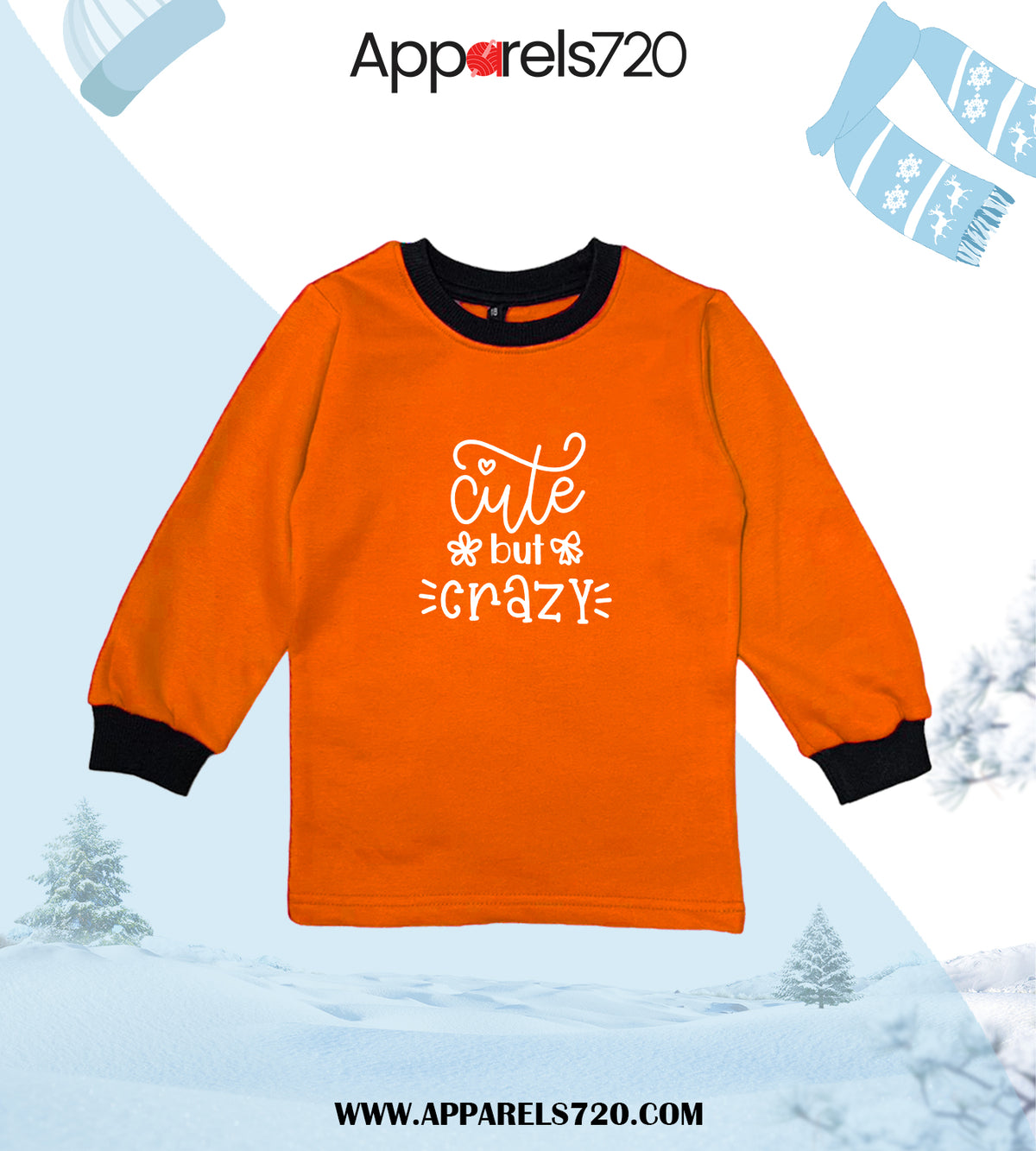 Fleece Printed Sweatshirt For Kids(Cute-Orange)