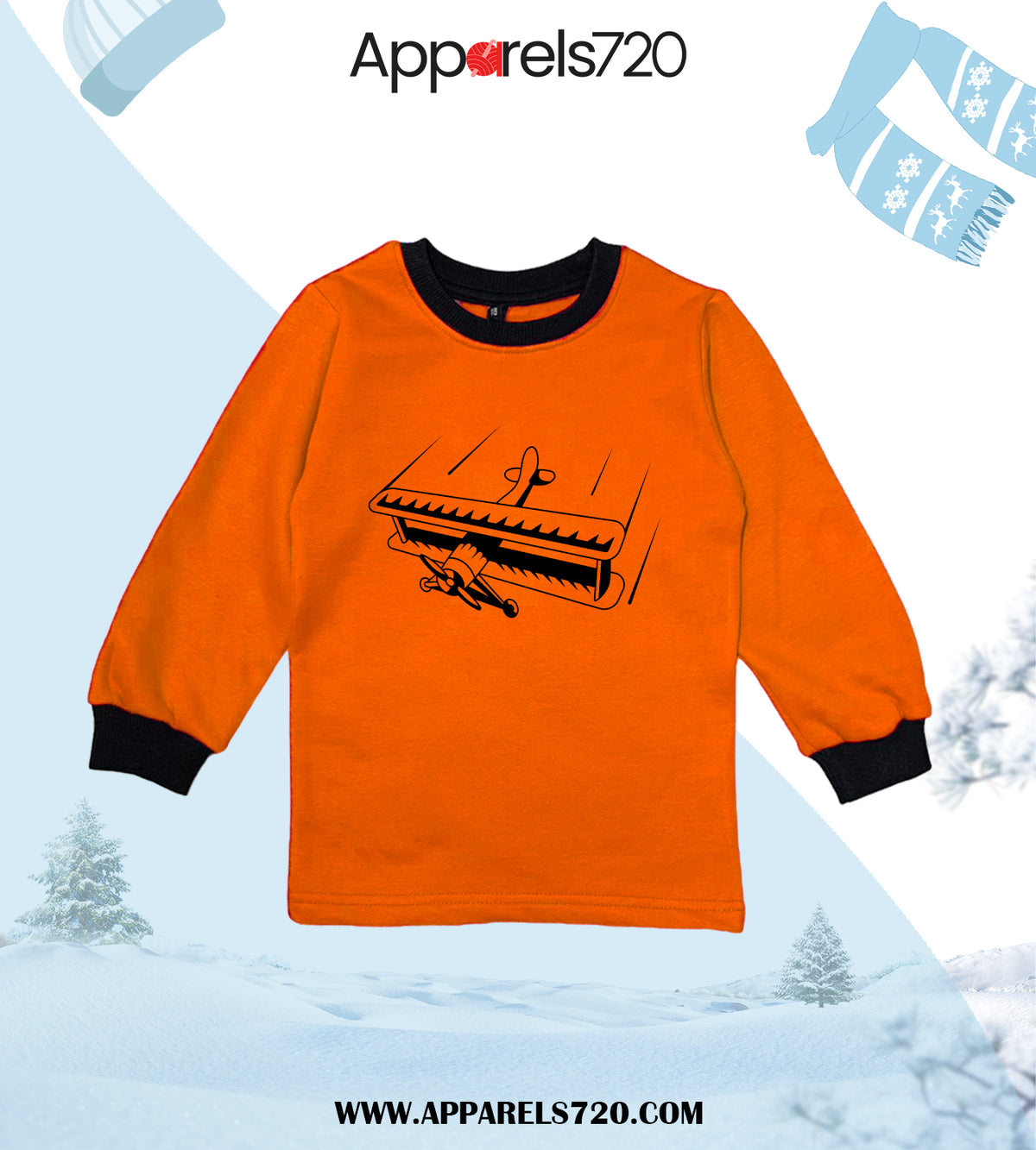 Fleece Printed Sweatshirt For Kids(Jet-Orange)