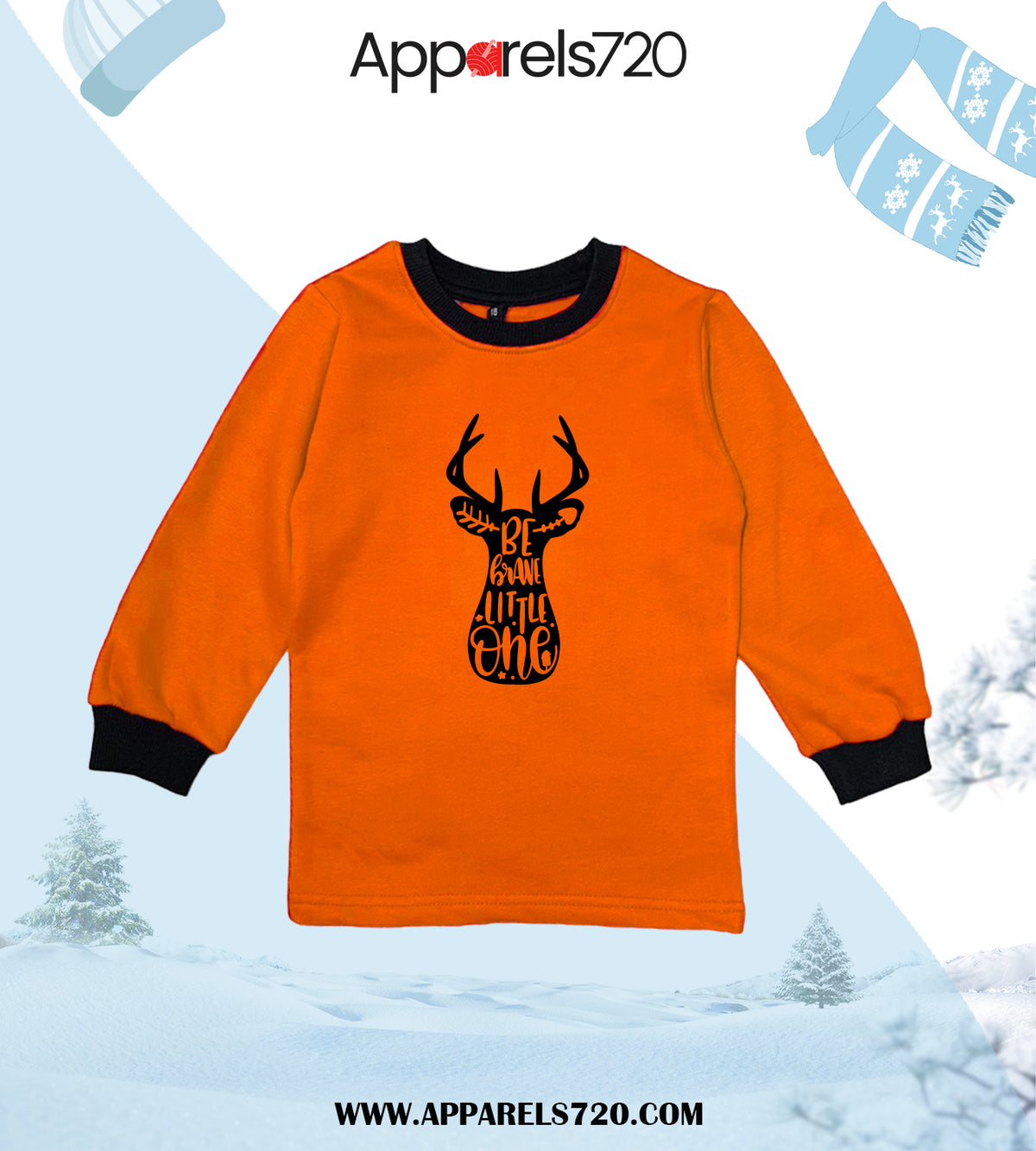 Fleece Printed Sweatshirt For Kids(Brave-Orange)