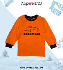 Fleece Printed Sweatshirt For Kids(Dream Car-Orange)