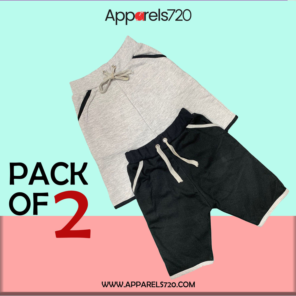 Terry Shorts Pack of 2 For Kids (Black&Grey)