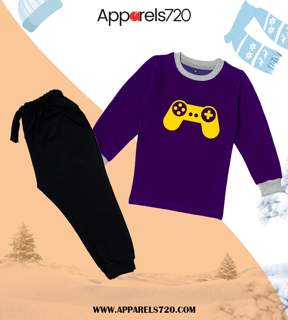 Fleece Joystick Tracksuit For Kids (Purple)