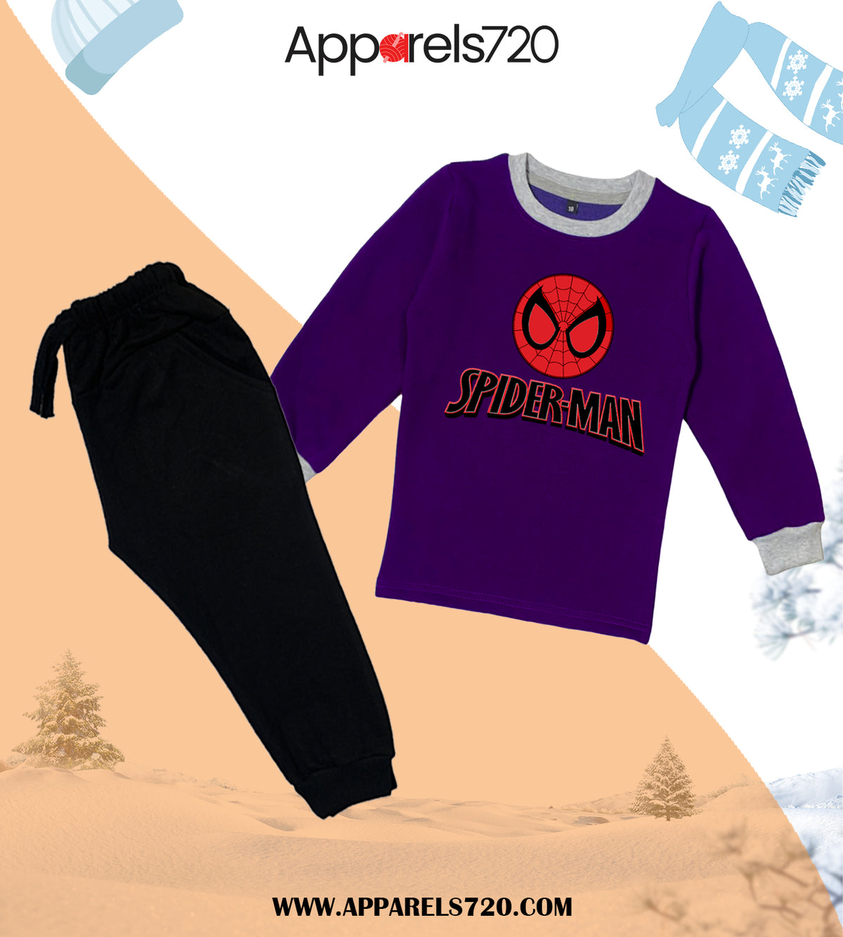 Fleece Spiderman Tracksuit For Kids (Purple)