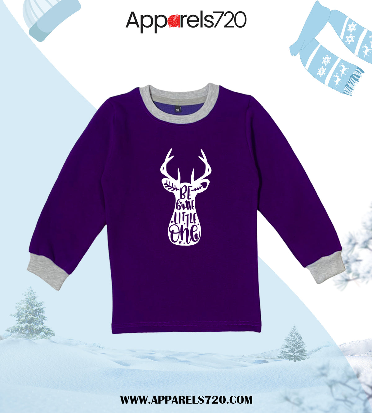 Fleece Printed Sweatshirt For Kids(Brave-Purple)