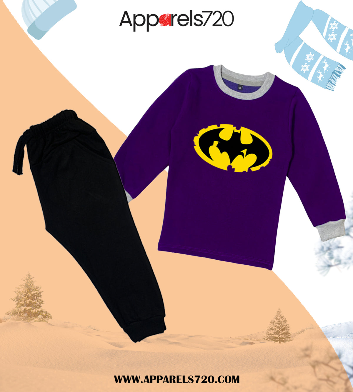 Fleece Batman Tracksuit For Kids (Purple)