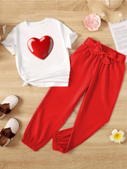 Kids T-Shirt & Trouser Set (Red Heart)