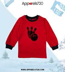 Fleece Printed Sweatshirt For Kids(Bowling-Red)