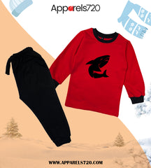 Fleece FIsh Tracksuit For Kids (Red)