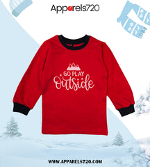 Fleece Printed Sweatshirt For Kids(Go Play-Red)