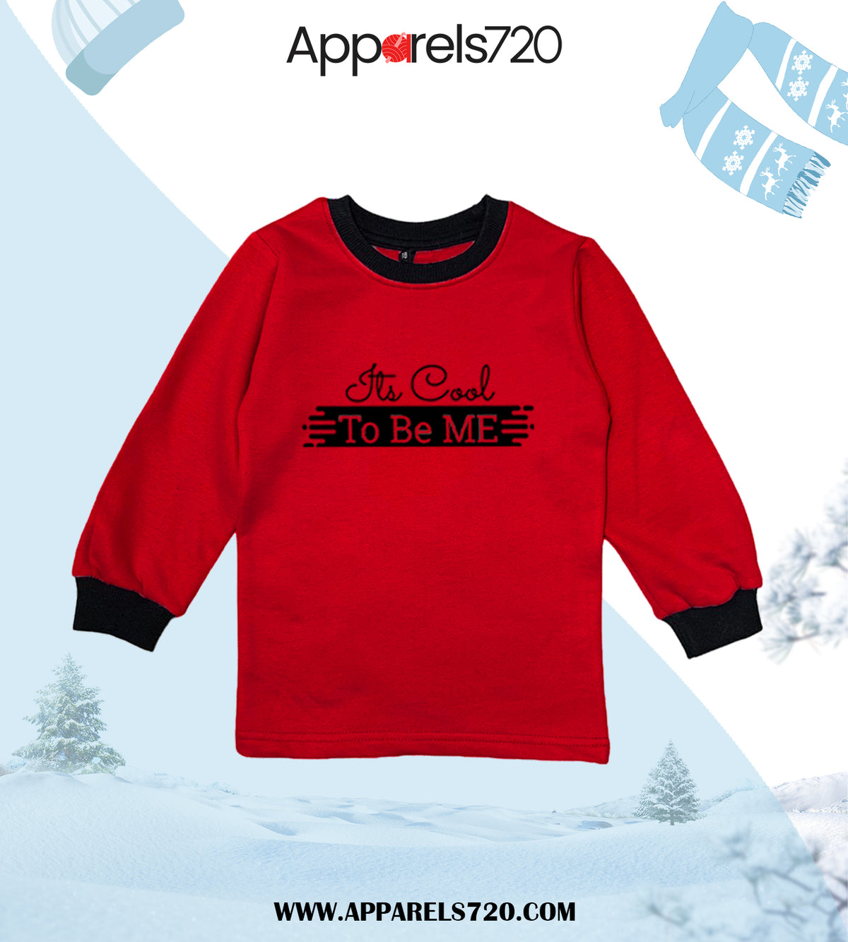 Fleece Printed Sweatshirt For Kids(Cool-Red)