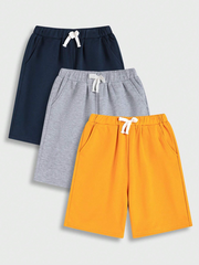 Jersey Shorts Pack of 3 For Kids (Yellow-Navy-Grey)