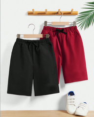 Jersey Shorts Pack of 2 For Kids (Black-Maroon)