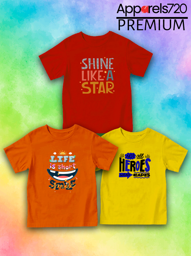 Pack of 3 Kids Printed T-Shirts (Shine-Life-Heros)