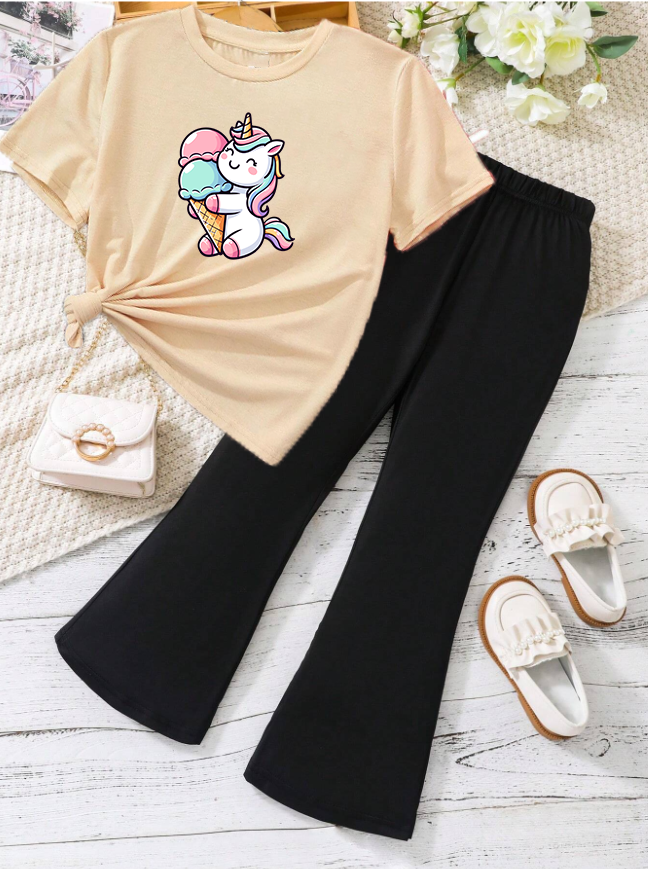 Kids T-Shirt & Plazzo Set (Unicorn Icecream)