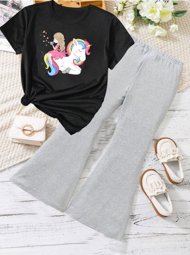 Kids T-Shirt & Plazzo Set (Horse Unicorn)