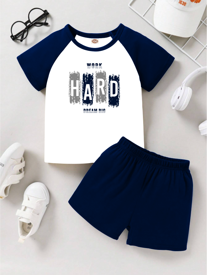 Raglan T-Shirt & Shorts Set For Kids (Word Hard Dream Big)