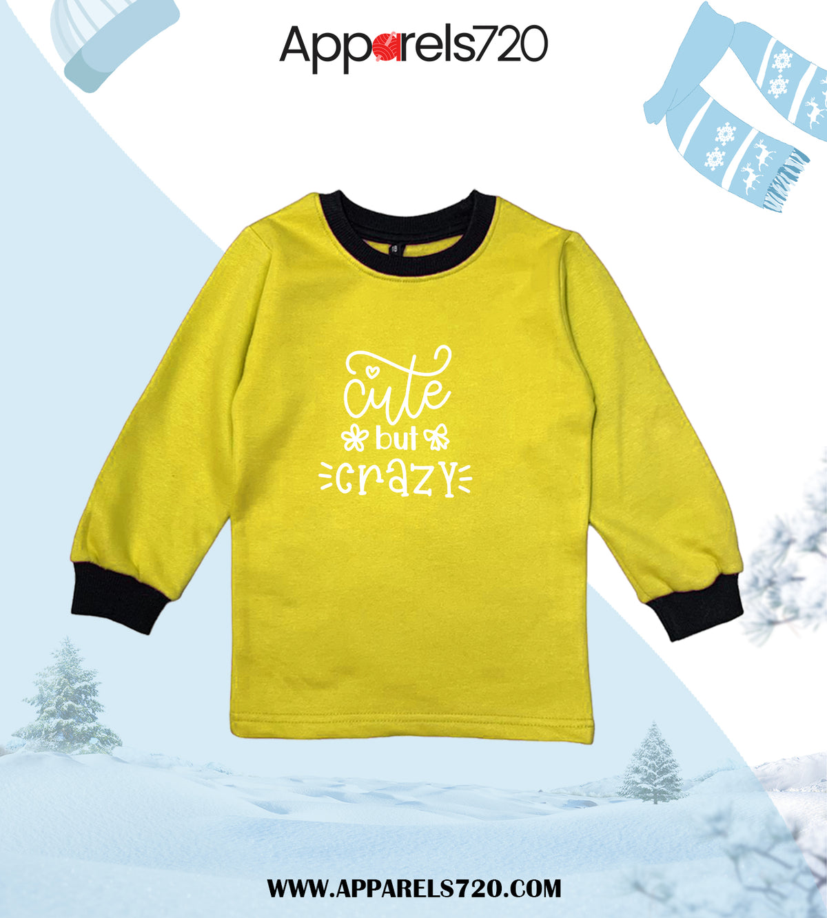 Fleece Printed Sweatshirt For Kids(Cute-Yellow)