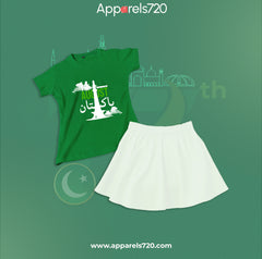 Azadi T-Shirt & Skirt Pair For Kids (14 August Minar)